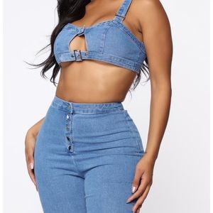 Denim pants and crop top set